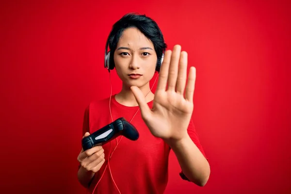 Giovane Bella Ragazza Asiatica Gamer Giocare Video Gioco Utilizzando Joystick — Foto Stock