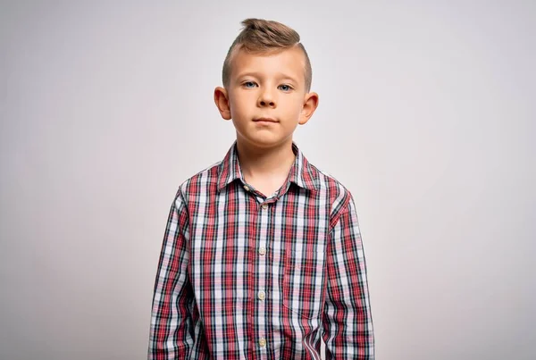 Young Little Caucasian Kid Blue Eyes Wearing Elegant Shirt Standing — Stock Photo, Image