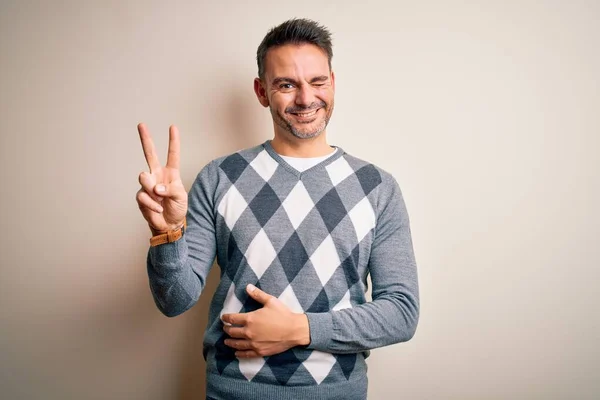 Young Handsome Man Wearing Casual Sweater Standing Isolated White Background — Stock Photo, Image