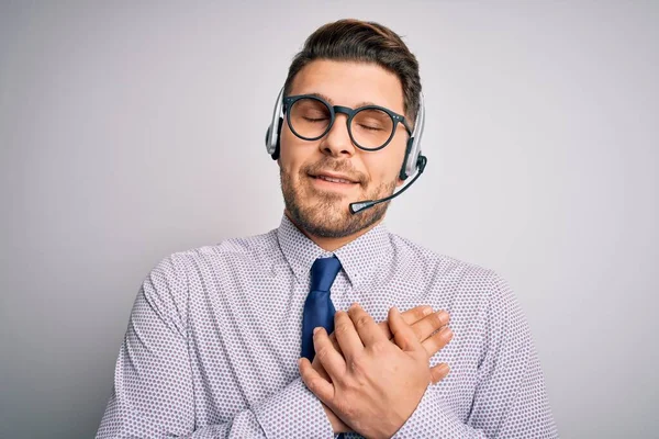 Jonge Call Center Operator Business Man Met Blauwe Ogen Dragen — Stockfoto