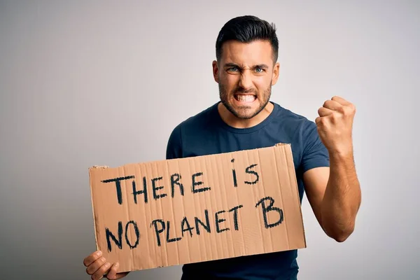Jonge Knappe Activistische Man Protesteert Voor Het Milieu Hamsteren Karton — Stockfoto