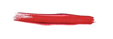 İzole edilmiş arkaplanda kırmızı renkli fırça darbesi, tuval suluboya dokusu, kırmızı ruj lekesi