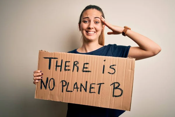 Young Beautiful Blonde Woman Blue Eyes Asking Protect Planet Holding — ストック写真