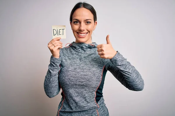 Ung Fitness Kvinna Bär Sport Träningskläder Hålla Papper Med Diet — Stockfoto