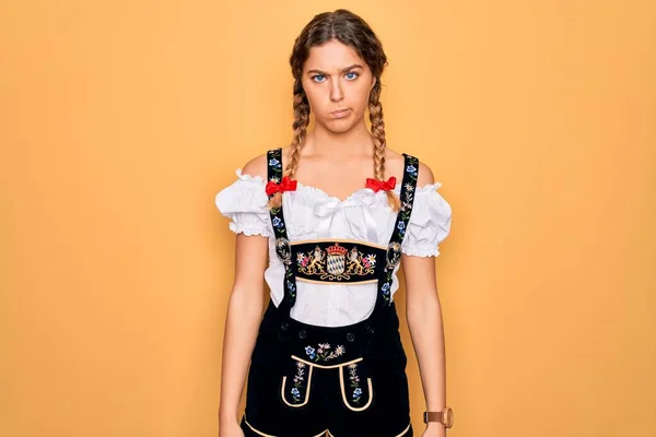 Young Beautiful Blonde German Woman Blue Eyes Wearing Traditional Octoberfest — Stock Photo, Image