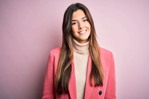 Young Beautiful Businesswoman Wearing Casual Turtleneck Sweater Jacket Happy Cool — Stock Photo, Image