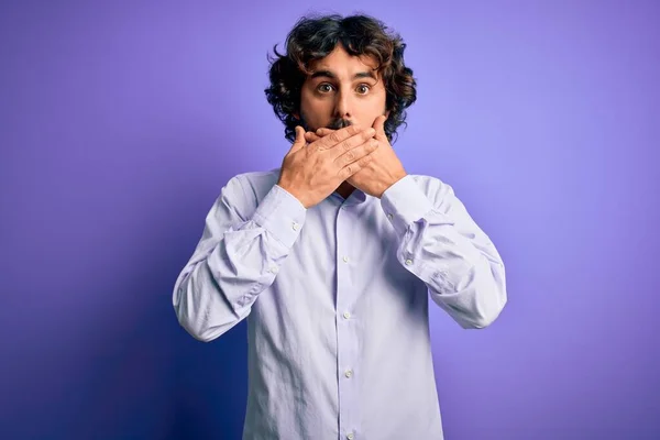 Young Handsome Business Man Beard Wearing Shirt Standing Purple Background — Stock Photo, Image