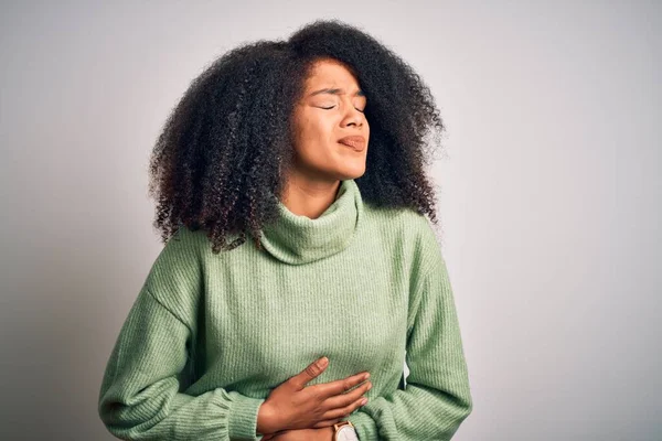 Jovem Mulher Americana Africana Bonita Com Cabelo Afro Vestindo Camisola — Fotografia de Stock