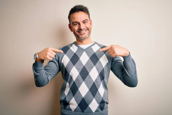 Young Handsome Man Wearing Casual Sweater Standing Isolated White Background — Stock Photo, Image