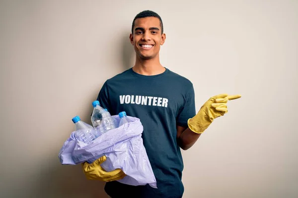Handsome African American Volunteer Man Recycling Plastic Bottles Caring Envirnment — Stock Photo, Image