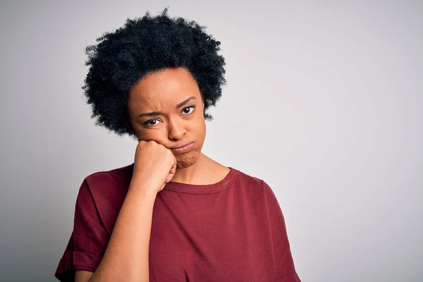 Young Beautiful African American Afro Woman Curly Hair Wearing Casual — Stock Photo, Image