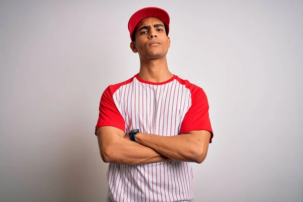 Ung Vacker Afrikansk Amerikansk Idrottsman Bär Randig Baseball Shirt Och — Stockfoto