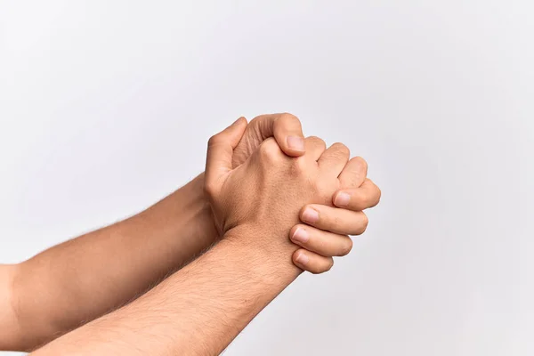 Hand Kaukasisk Ung Man Visar Fingrar Över Isolerade Vit Bakgrund — Stockfoto