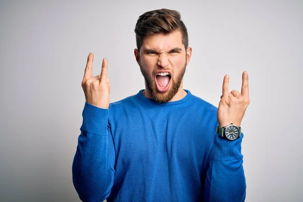 Homem Loiro Bonito Jovem Com Barba Olhos Azuis Vestindo Camisola — Fotografia de Stock