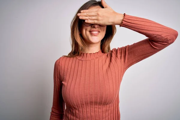 Young Beautiful Brunette Woman Wearing Casual Sweater Glasses White Background — Stock Photo, Image