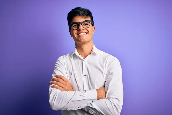 Young Handsome Business Man Wearing Shirt Glasses Isolated Purple Background — Stock Photo, Image