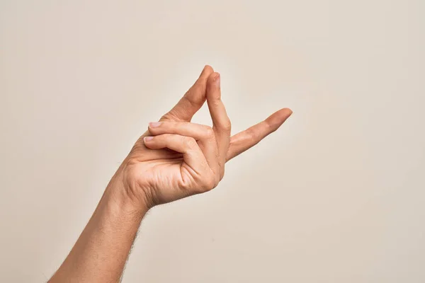 Hand Caucasian Young Man Showing Fingers Isolated White Background Snapping — Stock Photo, Image