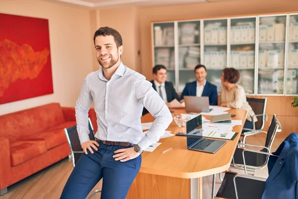 Business lawyers workers meeting at law firm office. Professional executive partners working on finance strategry at the workplace. Leader worker standing confident looking at the camera.