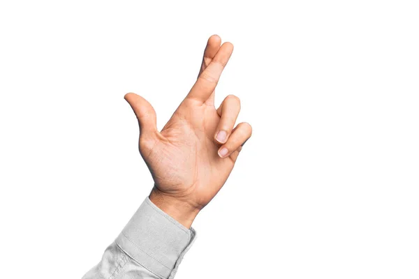Hand Caucasian Young Man Showing Fingers Isolated White Background Gesturing — Stock Photo, Image