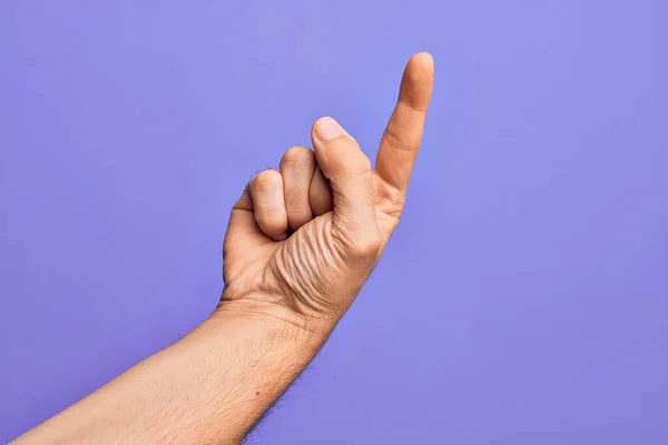 Hand Caucasian Young Man Showing Fingers Isolated Purple Background Counting — Stock Photo, Image