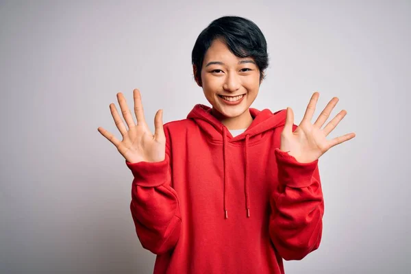 Joven Hermosa Chica Asiática Con Sudadera Casual Con Sudadera Con —  Fotos de Stock