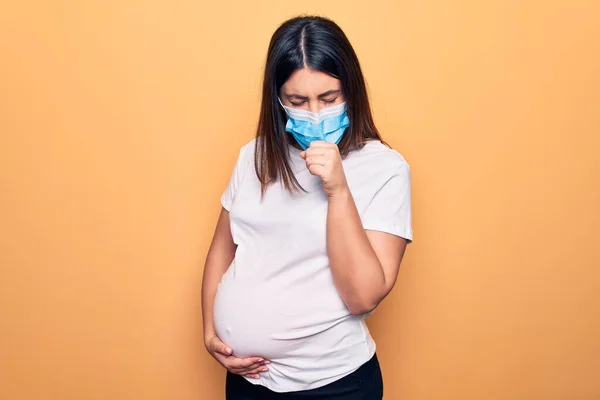 Mladá Těhotná Žena Matka Nosit Ochrannou Masku Koronavirovou Chorobu Pocit — Stock fotografie