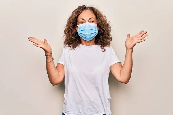 Mulher Meia Idade Usando Máscara Proteção Coronavírus Para Vírus Epidemia — Fotografia de Stock