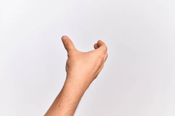Mão Jovem Caucasiano Mostrando Dedos Sobre Fundo Branco Isolado Segurando — Fotografia de Stock
