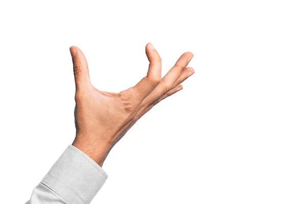 Mano Joven Caucásico Mostrando Dedos Sobre Fondo Blanco Aislado Recogiendo — Foto de Stock