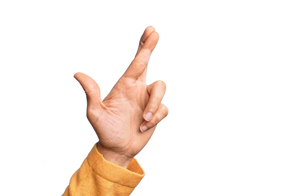 Hand Caucasian Young Man Showing Fingers Isolated White Background Gesturing — Stock Photo, Image