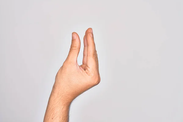 Mano Joven Caucásico Mostrando Dedos Sobre Fondo Blanco Aislado Recogiendo — Foto de Stock