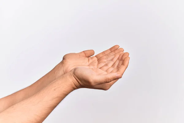 Hand Kaukasiska Ung Man Visar Fingrar Över Isolerade Vit Bakgrund — Stockfoto