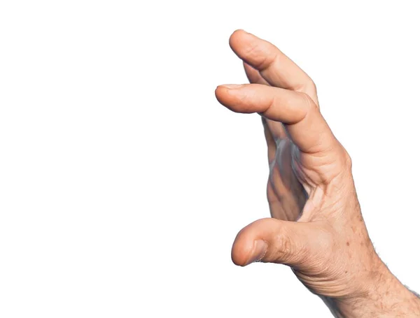 Hand Van Blanke Middelbare Leeftijd Man Geïsoleerde Witte Achtergrond Plukken — Stockfoto