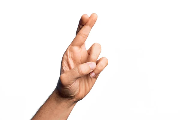 Hand Caucasian Young Man Showing Fingers Isolated White Background Gesturing — Stock Photo, Image