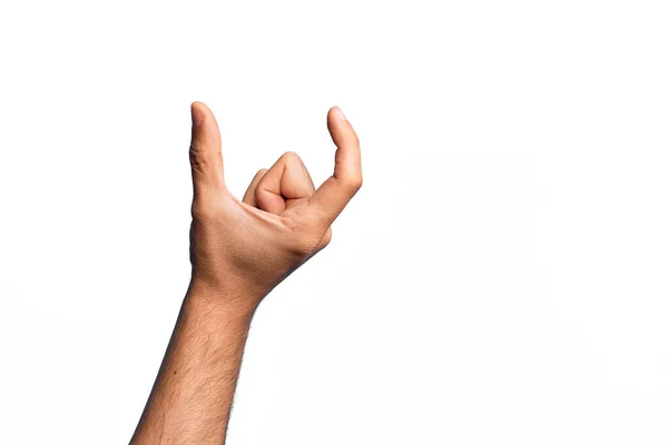 Mano Joven Caucásico Mostrando Dedos Sobre Fondo Blanco Aislado Recogiendo — Foto de Stock