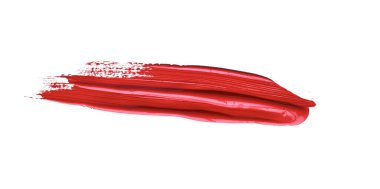 İzole edilmiş arkaplanda kırmızı renkli fırça darbesi, tuval suluboya dokusu, kırmızı ruj lekesi