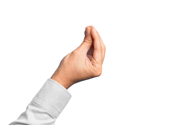 Ręka Białego Młodzieńca Pokazująca Palce Białym Tle Wykonująca Włoski Gest — Zdjęcie stockowe