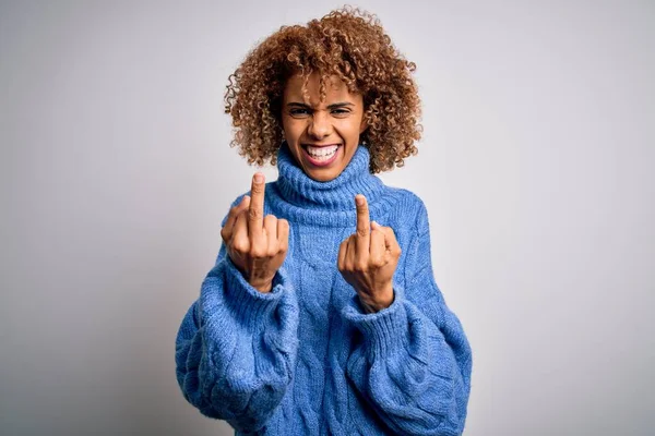 Young Beautiful African American Woman Wearing Turtleneck Sweater White Background — ストック写真