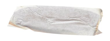 İzole edilmiş arkaplan üzerinde beyaz yapışkan kağıt bant, boş bağlanma ambalaj buruşuk yapıştırma etiketi