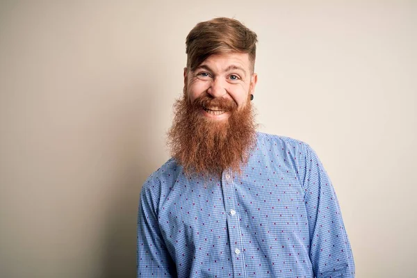 Handsome Irish Redhead Business Man Beard Standing Isolated Background Happy — Stock Photo, Image