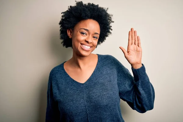 Young Beautiful African American Afro Woman Curly Hair Wearing Casual — Stock Photo, Image