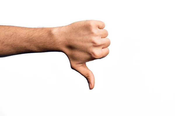 Hand Caucasian Young Man Showing Fingers Isolated White Background Doing — Stock Photo, Image