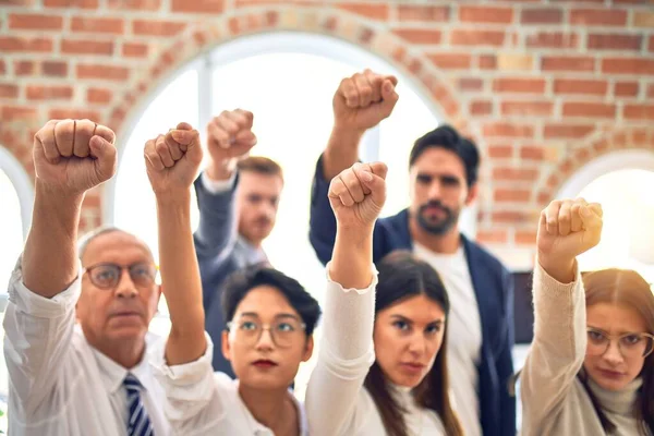 Group Business Workers Standing Fists Office — Stock Photo, Image