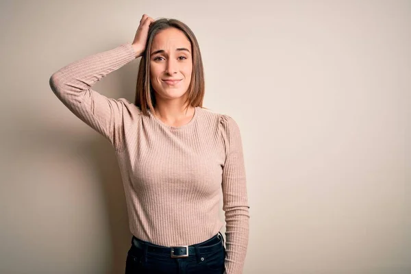 Young Beautiful Woman Wearing Casual Sweater Standing Isolated White Background — Stock Photo, Image