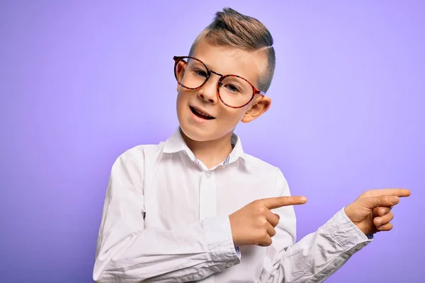 Young Little Caucasian Kid Blue Eyes Wearing Glasses White Shirt — Stock Photo, Image