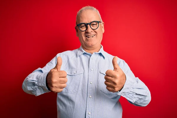 Moyen Âge Beau Homme Satirique Portant Chemise Rayée Décontractée Lunettes — Photo