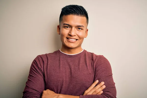 Young Handsome Latin Man Wearing Casual Sweater Standing Isolated White — Stock Photo, Image