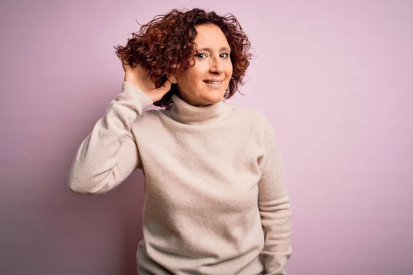 Middle Age Beautiful Curly Hair Woman Wearing Casual Turtleneck Sweater — Stock Photo, Image