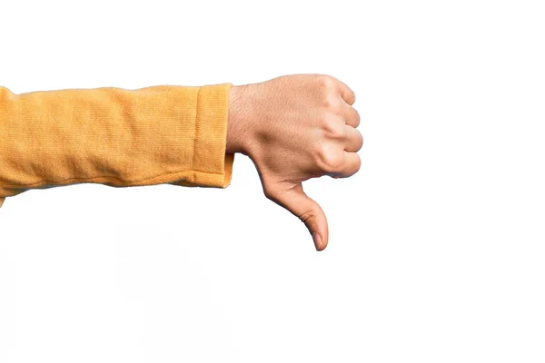 Hand Caucasian Young Man Showing Fingers Isolated White Background Doing — Stock Photo, Image