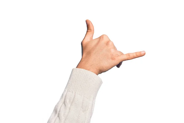 Mão Caucasiano Jovem Mostrando Dedos Sobre Fundo Branco Isolado Gesto — Fotografia de Stock